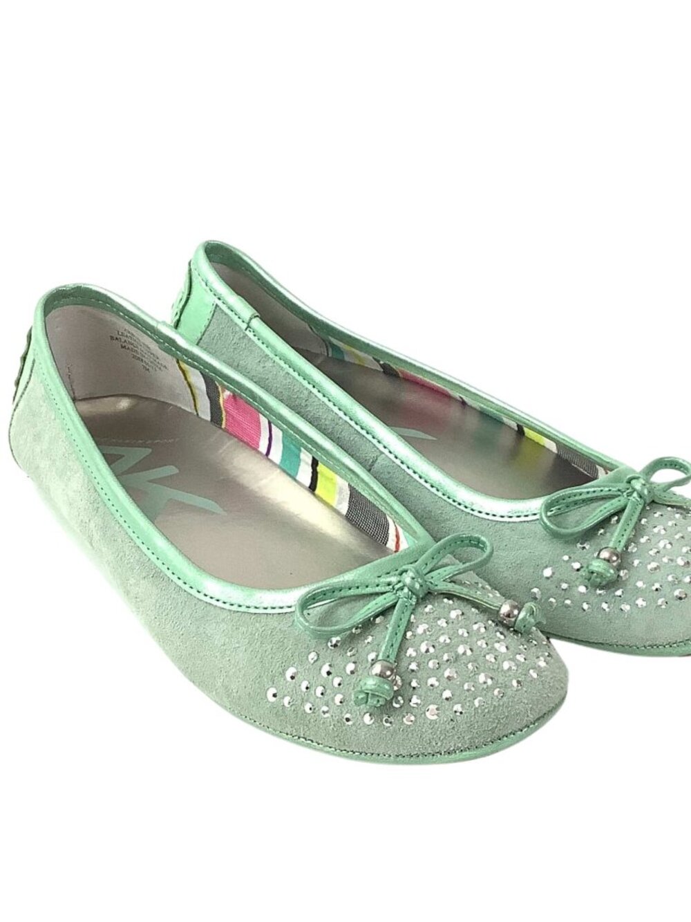 Anne Klein Green Ballet Flats Silver-Studded Women's-7 New